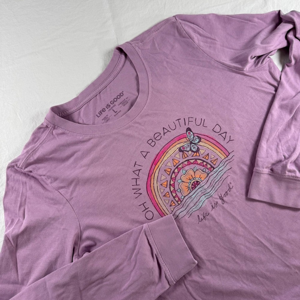 Life is Good Women's Size L Purple Oh What A Beautiful Day Long Sleeve T-Shirt